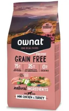 Ownat Prime Canine Adult Mini Grain Free Huhn Truthahn 1kg, Hundefutter für Hunde