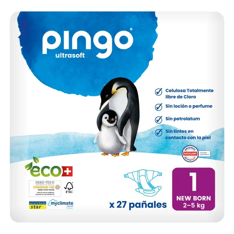 Pingo New Born Ökologische Windel Größe 1, Pack 2 X 27 Stück.