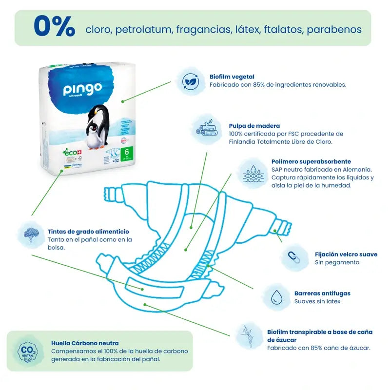Pingo Ökologische Windel Größe 6 Xl, Packung 2 X 32 Stück.