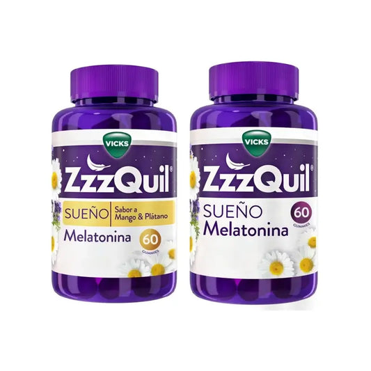 ZzzQuil Melatonin Original + Mango-Geschmack, Packung 2x60 Gummis