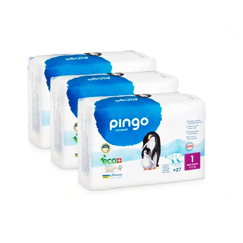 Pingo New Born Ökologische Windel Größe 1, Pack 3 X 27 Stück.