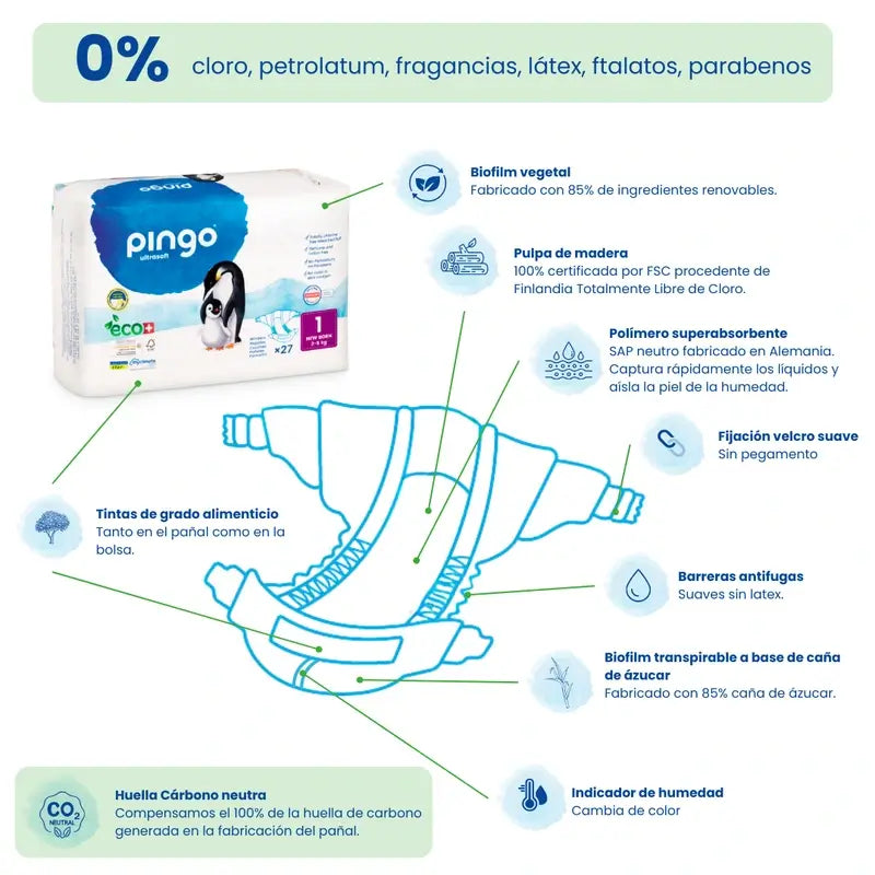 Pingo New Born Ökologische Windel Größe 1, Pack 3 X 27 Stück.