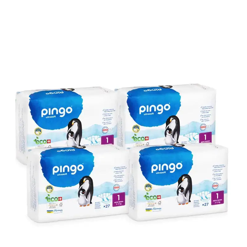 Pingo New Born Ökologische Windel Größe 1, Packung 4 X 27 Stück.