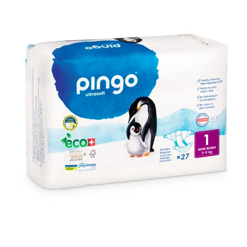 Pingo New Born Ökologische Windel Größe 1, Packung 4 X 27 Stück.