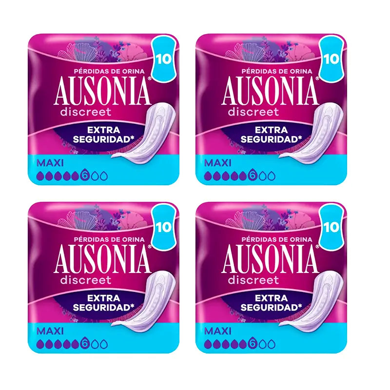 Ausonia Pack Diskreter Urinverlust Pads für Frauen Maxi, 4 x 10 Einheiten