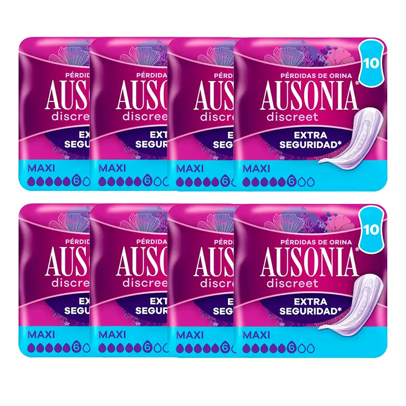 Ausonia Pack Discreet Urine Loss Pads For Women Maxi, 8 x 10 Units