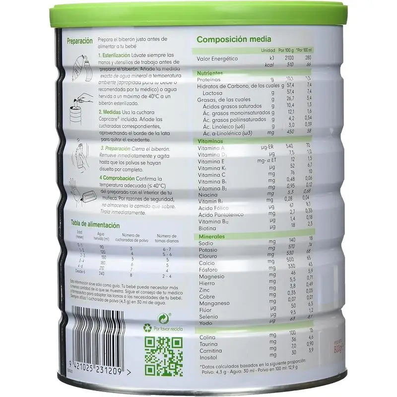 Capricare 1 Milch für Säuglinge, Packung 8 X 800 g