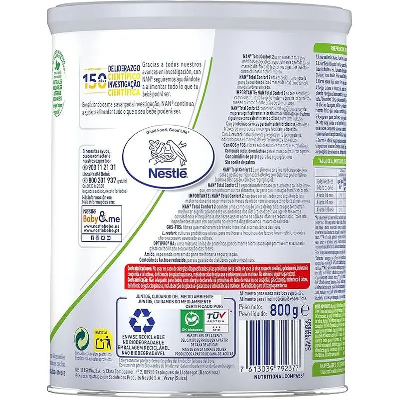 Nestlé Nan Total Comfort 2 Säuglingsmilch, Packung 8 X 800 g