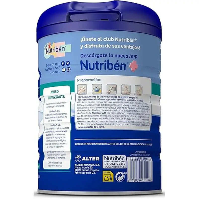 Nutribén AR Anti-Reflux und Anti-Regurgitation Milch, 8 X 800 Gramm