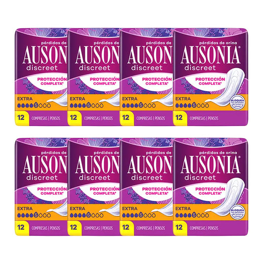 Ausonia Pack Diskreter Urinverlust Pads für Frauen Extra, 8 x 12 Einheiten