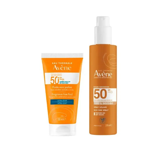 Avène Solar Fluido Sin Perfume SPF50+ 50 ml + Avène Solar Spray Sensitive Skin SPF50+ 200 ml