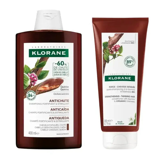 Klorane Pack Bio-Chinin & Edelweiß Shampoo, 400 ml + Bio-Chinin & Edelweiß Spülung, 200 ml