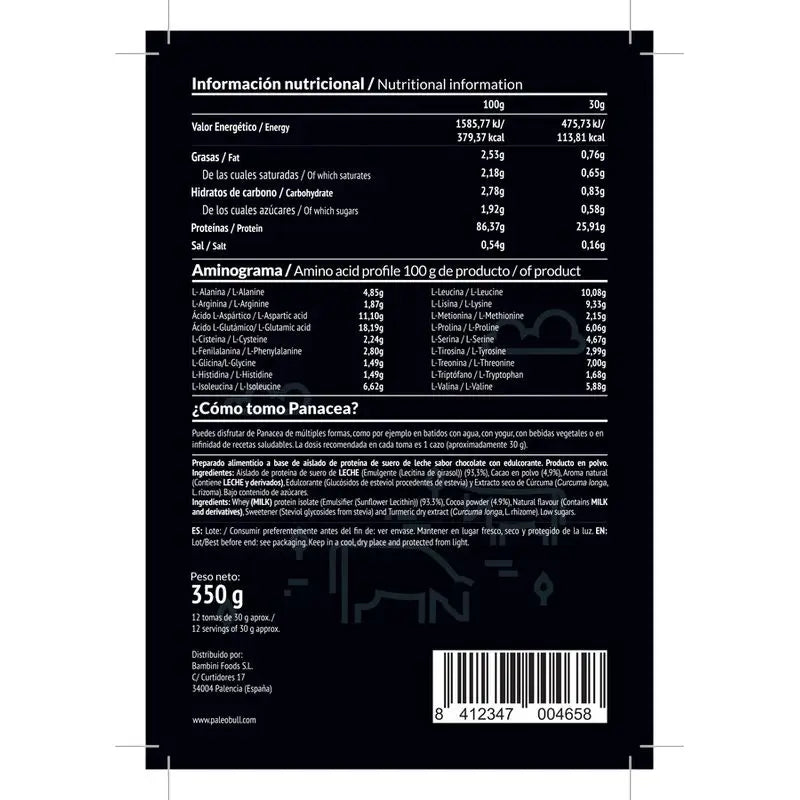 Paleobull Panacea Protein Isolat Schokolade 350Gr. Vegan