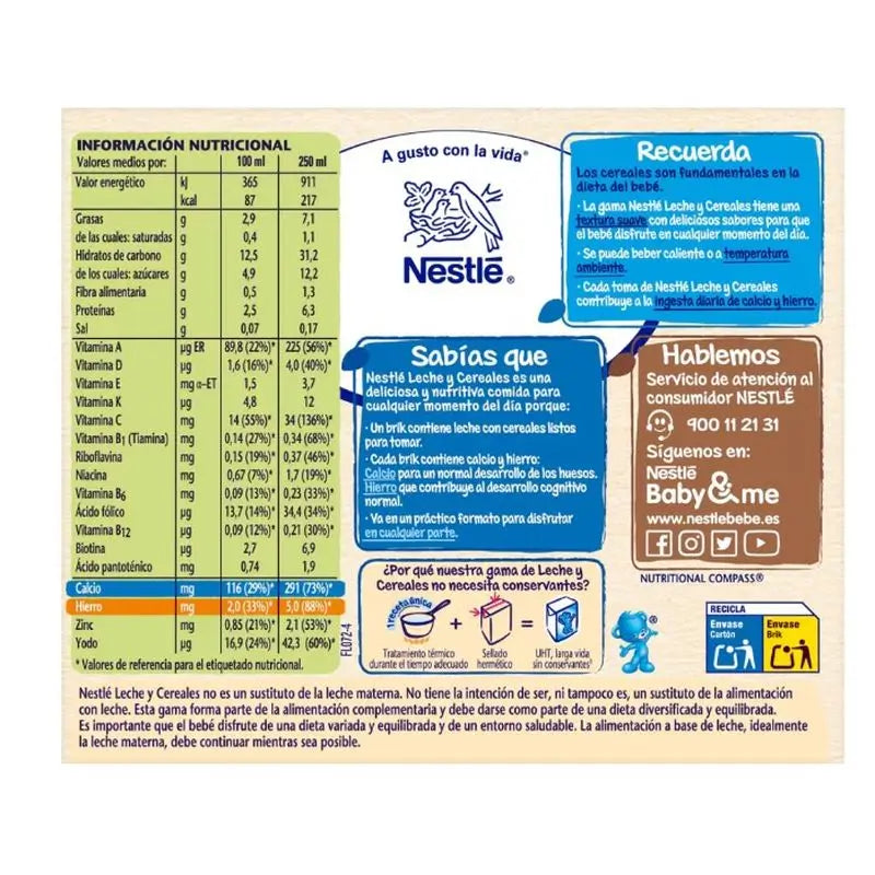Nestlé Brik Milch & Cerealien 8 Cerealien mit Honig Pyjama, 2X250 gr