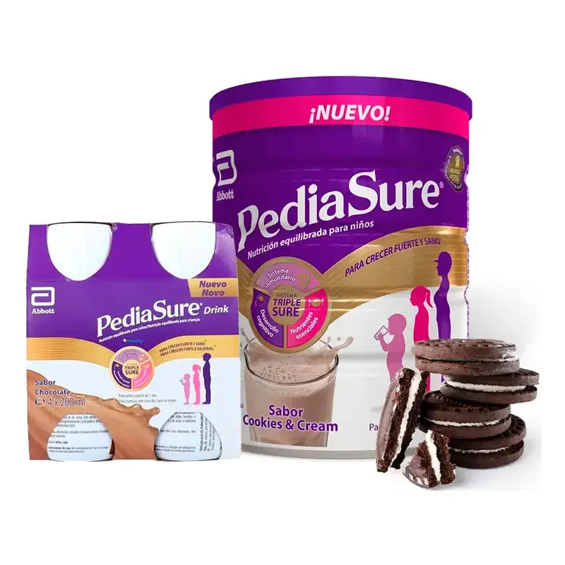 Pediasure Cookies & Cream + Drink Chocolate Kinder, 850 gr + 4 Flaschen Schokolade x 220 ml