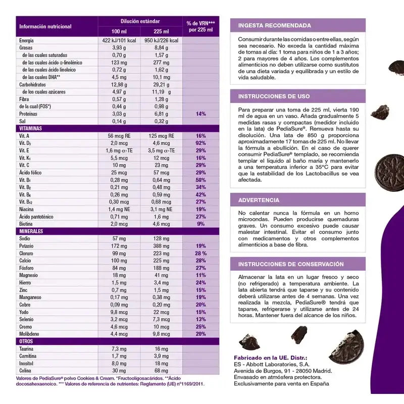 Pediasure Cookies & Cream + Drink Chocolate Kids, 850 gr + 4 Flaschen Vanilla x 220 ml