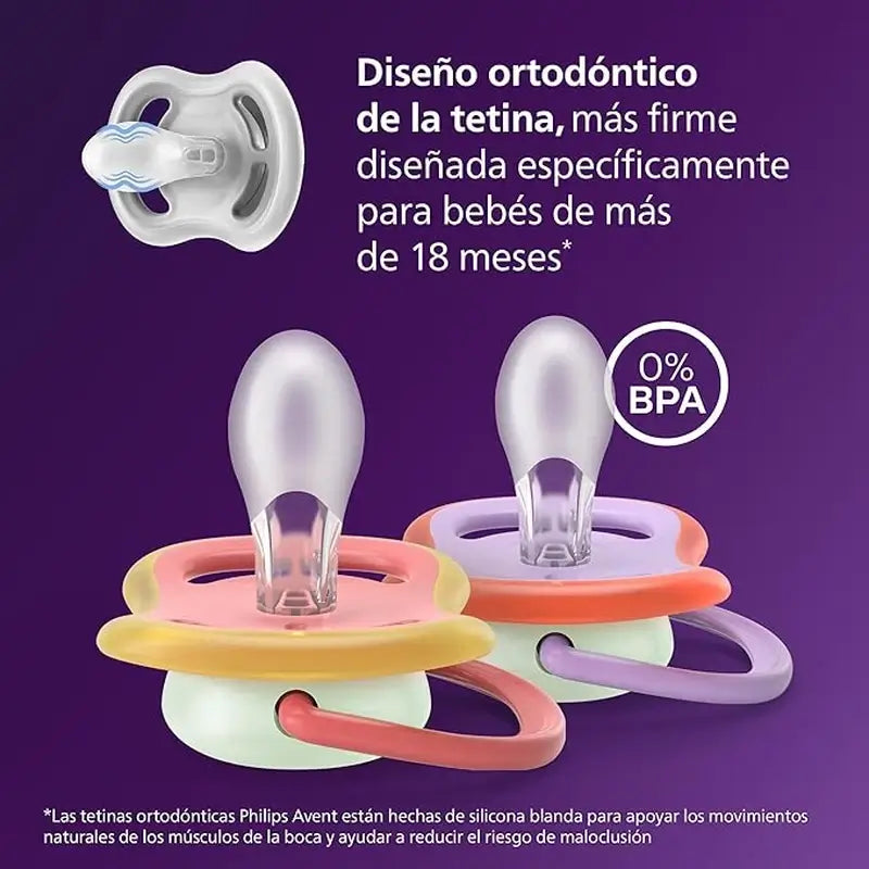 Philips Avent 2 Schnuller Ultra Air Night-Time +18m Baby Mädchen