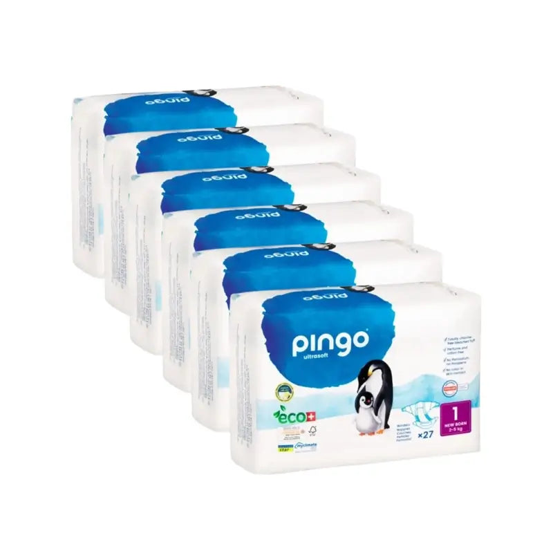 Pingo New Born Größe 1 Ökologische Windeln (2-5 Kg), 6X27 Einheiten