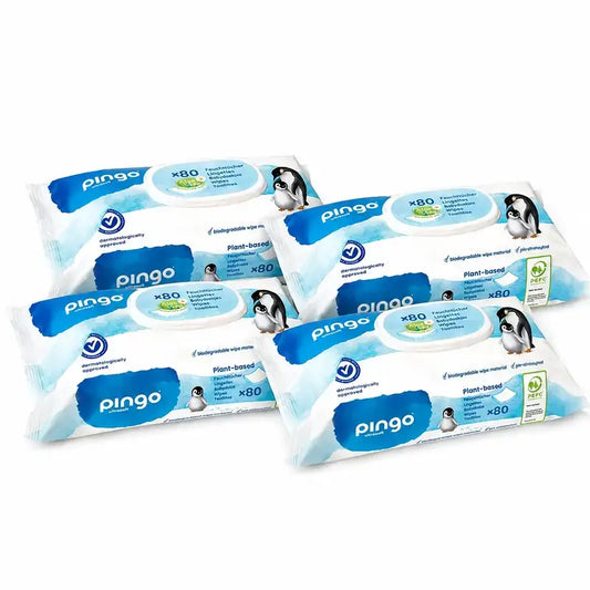 Pingo biologisch abbaubare Feuchttücher, 4er-Pack à 80 Stück