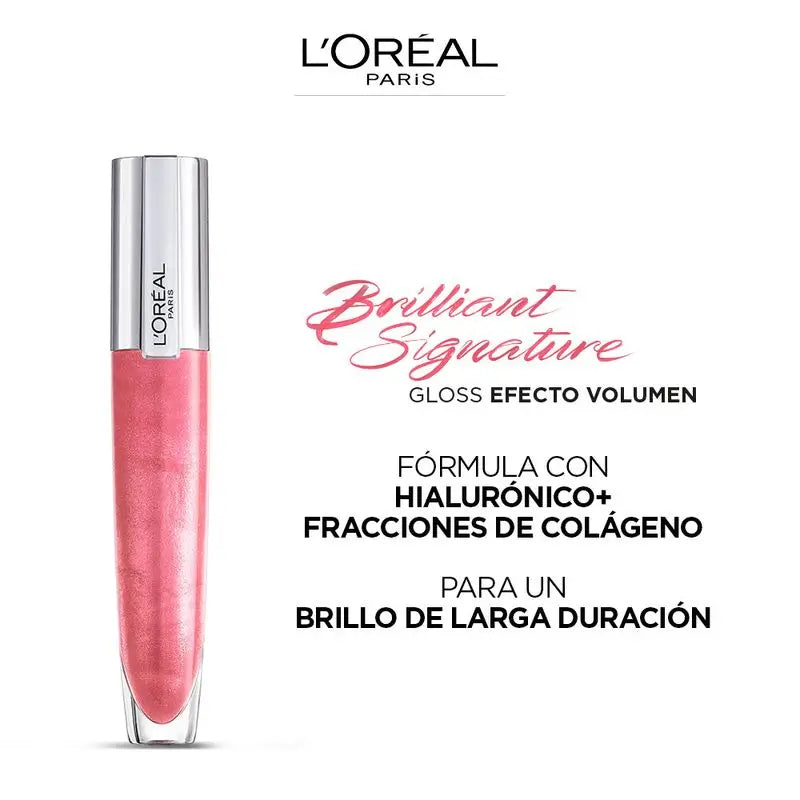 L'Oréal Paris Brilliant Signature Plump Lipstick: Volumenspendende Wirkung mit Hyaluronsäure und Kollagen, 6 Farbtöne