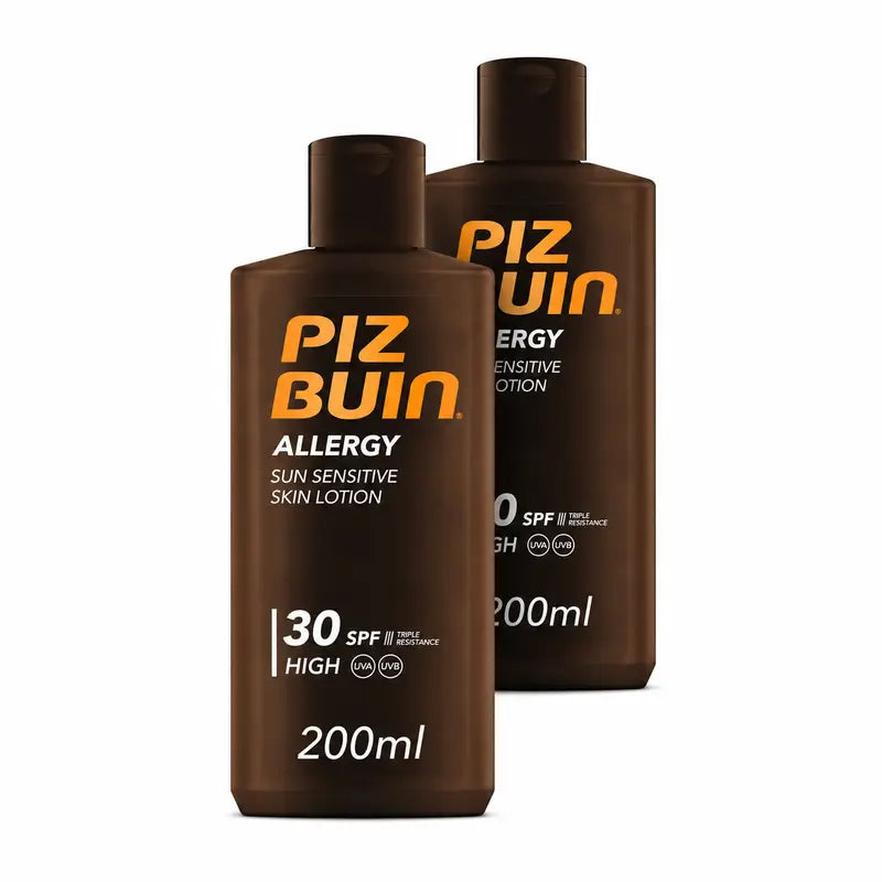 Piz Buin Allergy Sonnenschutz für den Körper LSF 30  Für empfindliche Haut, Körperlotion, UVA-/UVB-Schutz, 2er-Pack à 200 ml