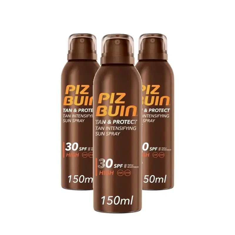 Piz Buin Tan & Protect Sonnenspray mit Bräunungsverstärker LSF 30, 3er-Pack à 150 ml