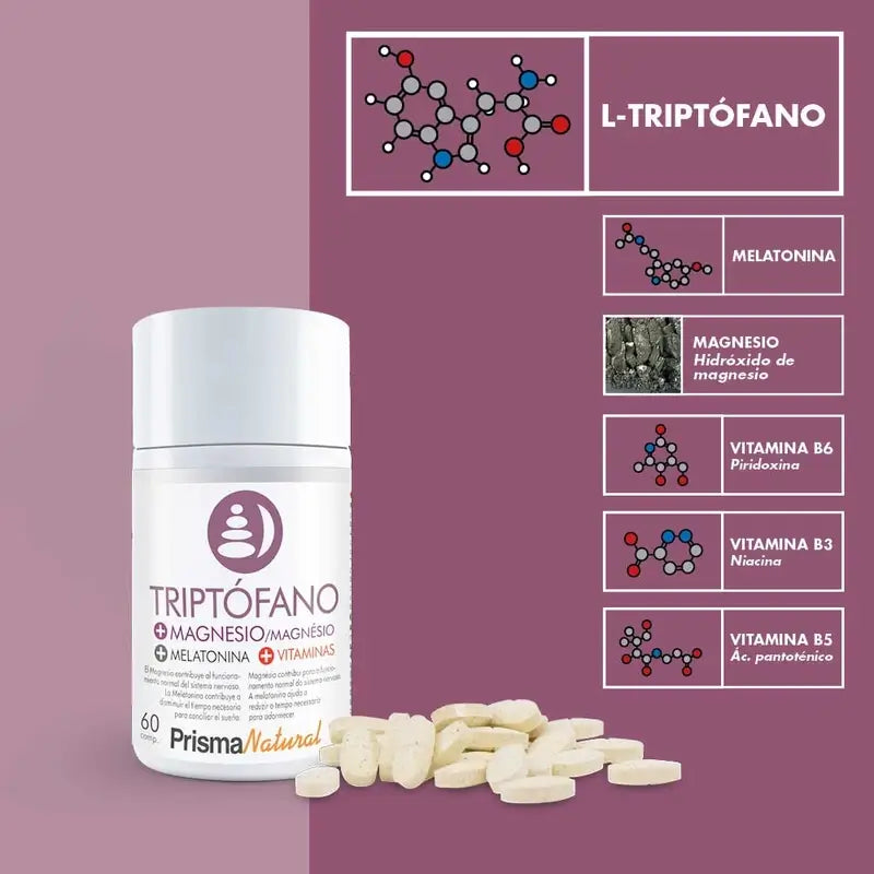 Prisma Natürliches Tryptophan + Mg + Melatonin, 60 Tabletten