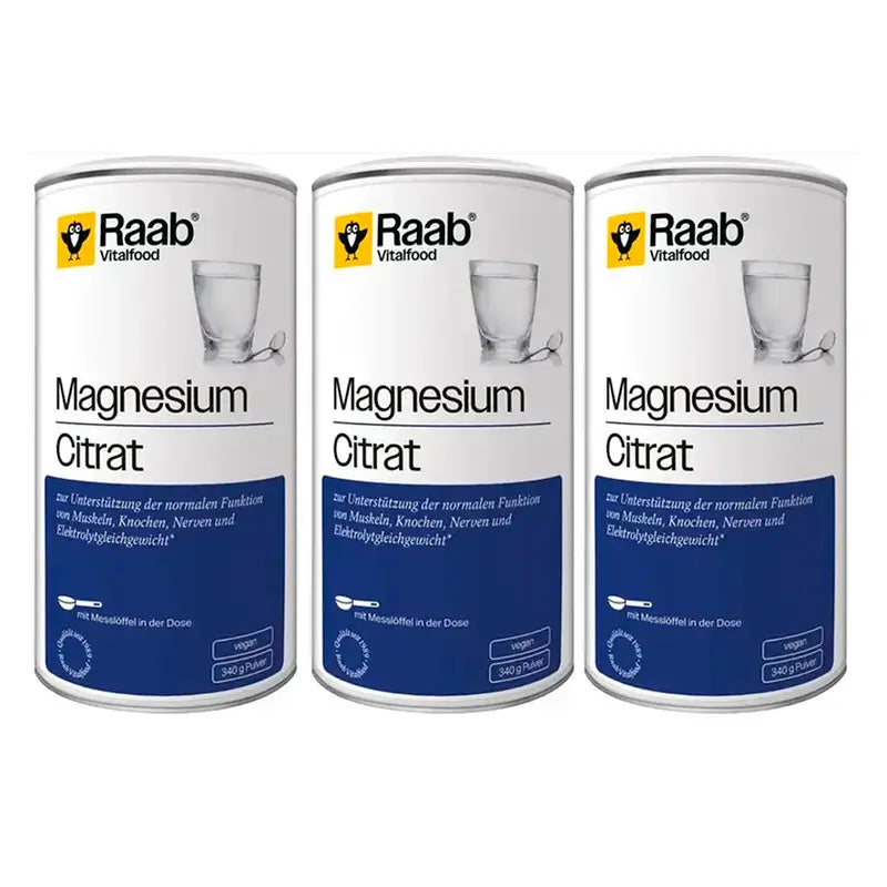 Raab Vitalfood Magnesiumcitrat Pulver Packung 3 x 340Gr. Sg Vegan