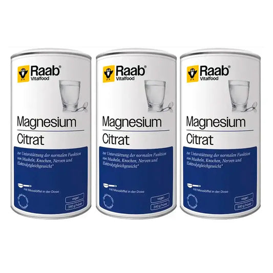 Raab Vitalfood Magnesiumcitrat Pulver Packung 3 x 340Gr. Sg Vegan