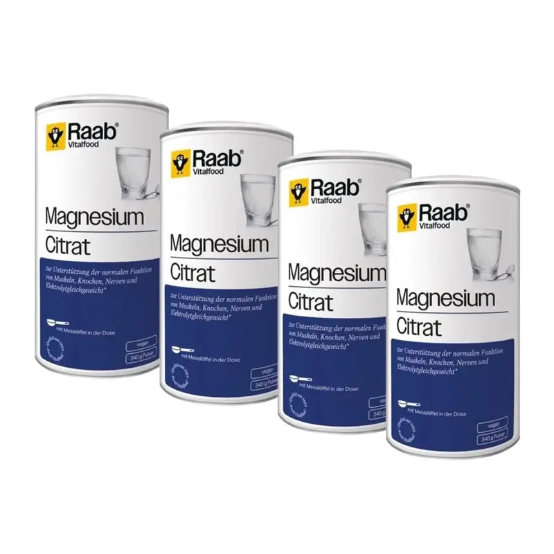 Raab Vitalfood Magnesiumcitrat Pulver Packung 4 x 340Gr. Sg Vegan