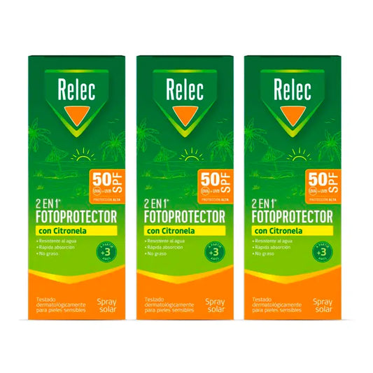 Relec Triplo 2 In 1 Photoprotector Spf50 mit Citronella, 3 x 100 ml