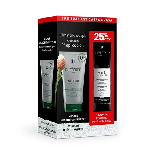 Rene Furterer Neopur Anti-Ölige Schuppen Shampoo 150Ml + Head Spa Reinigendes Detox Peeling 150Ml