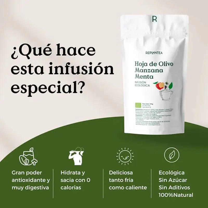 Replantea Olivenblatt, Apfel & Minze Aufguss Bio, 100 g