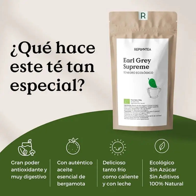 Replantea Earl Grey Supreme Bio Schwarzer Tee, 100 g
