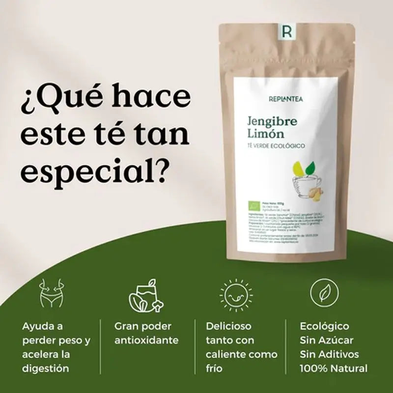 Replantea Grüner Tee mit Ingwer und Zitrone Bio, 100 g