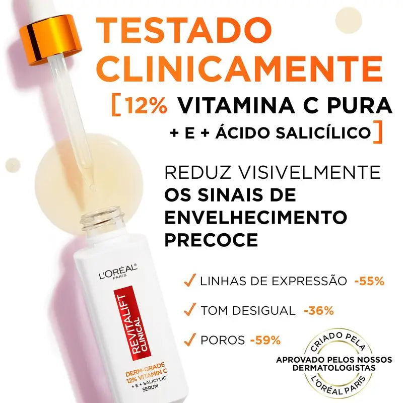 L'Oréal Paris Revitalift Clinical Serum [Falten-Ton-Poren] mit 12% reinem Vitamin C + Vitamin E + Salicylsäure.