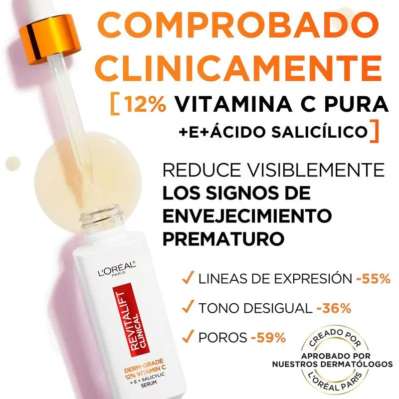 L'Oréal Paris Revitalift Clinical Serum [Falten-Ton-Poren] mit 12% reinem Vitamin C + Vitamin E + Salicylsäure.