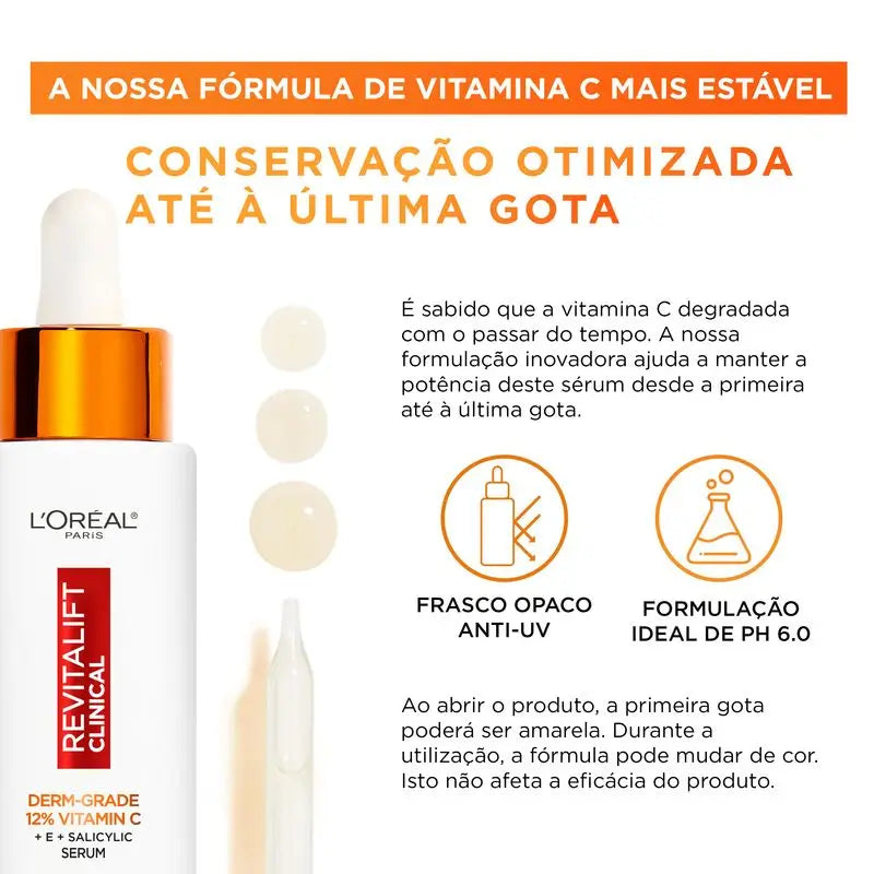 L'Oréal Paris Revitalift Clinical Serum [Falten-Ton-Poren] mit 12% reinem Vitamin C + Vitamin E + Salicylsäure.
