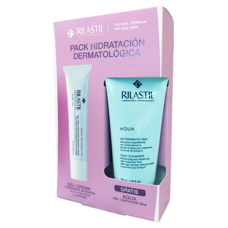 Rilastil Aqua Dermatologische Feuchtigkeitscreme für das Gesicht, 40 ml + 500 ml