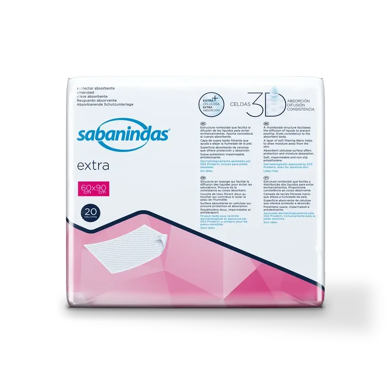 Sabanindas Extra saugfähige Pad Maxi 60 X 90 Cm. , 20 Stk.