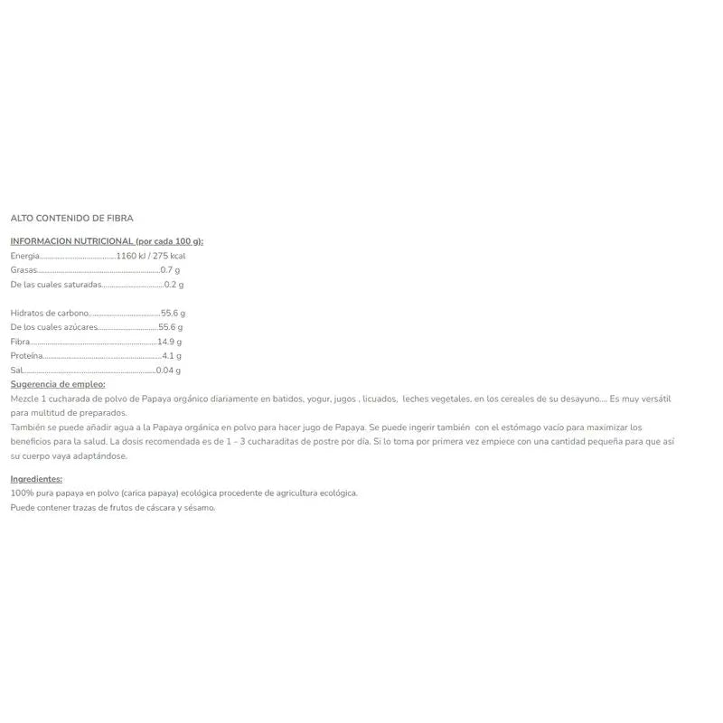 Salud Viva Papaya-Pulver 125Gr. Bio Sg S/A Vegan