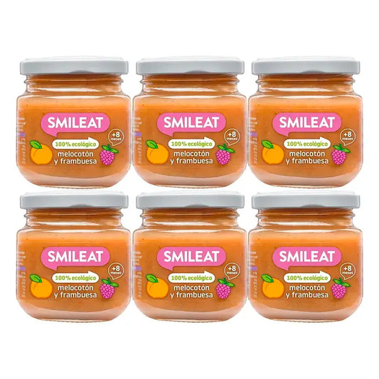 Smileat Bio Himbeere & Pfirsich Fruchtglas, Packung 6 x 130 Gr