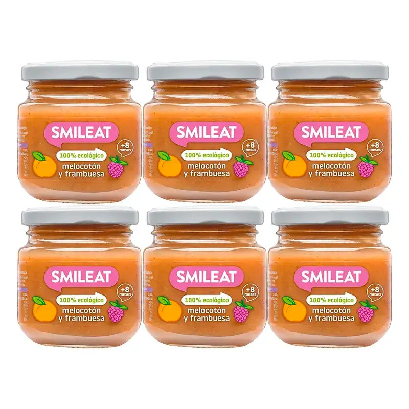Smileat Organic Raspberry & Peach Fruit Jar, Pack 6 x 130 Gr