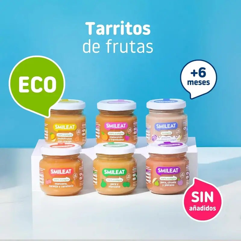 Smileat Bio Himbeere & Pfirsich Fruchtglas, Packung 6 x 130 Gr