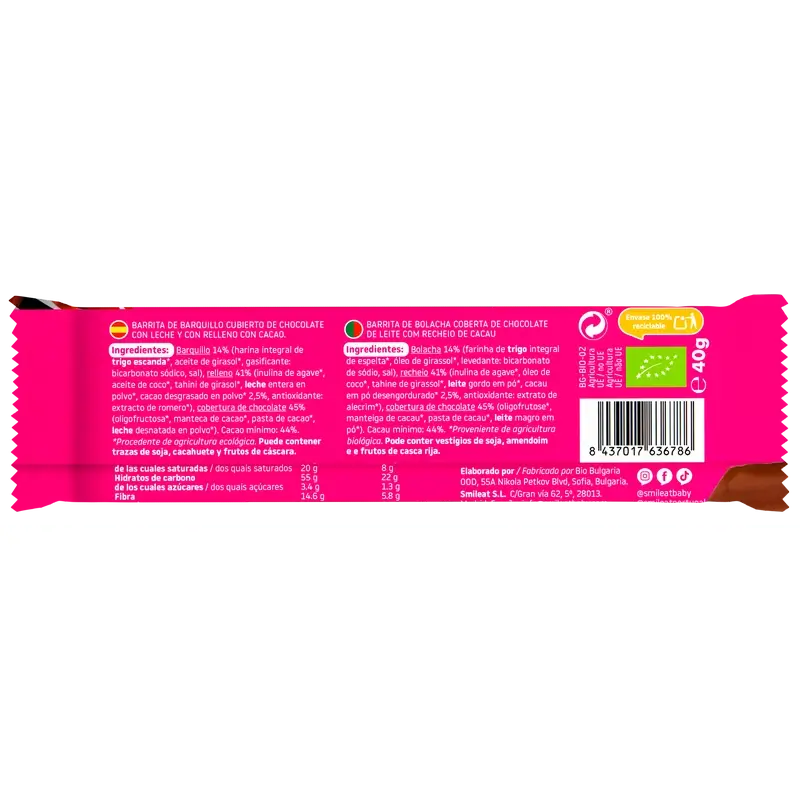 Smileat Waffel mit Schokoladenüberzug, 40 gr ECO