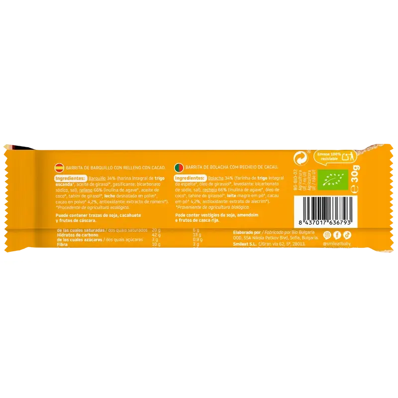 Smileat Waffel mit Kakaosahnefüllung, 30 gr ECO