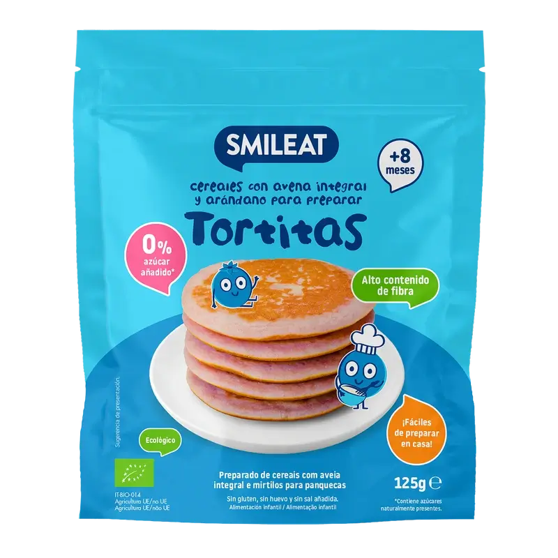 Smileat Mix Vollkornhaferflocken und Heidelbeerpfannkuchen , 125 gr ECO