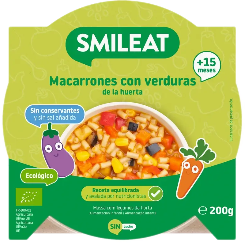 Smileat Kleiner Teller Makkaroni mit Gemüse aus dem Garten Eco, 200 g