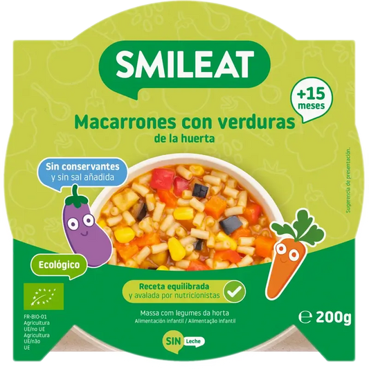 Smileat Kleiner Teller Makkaroni mit Gemüse aus dem Garten Eco, 200 g