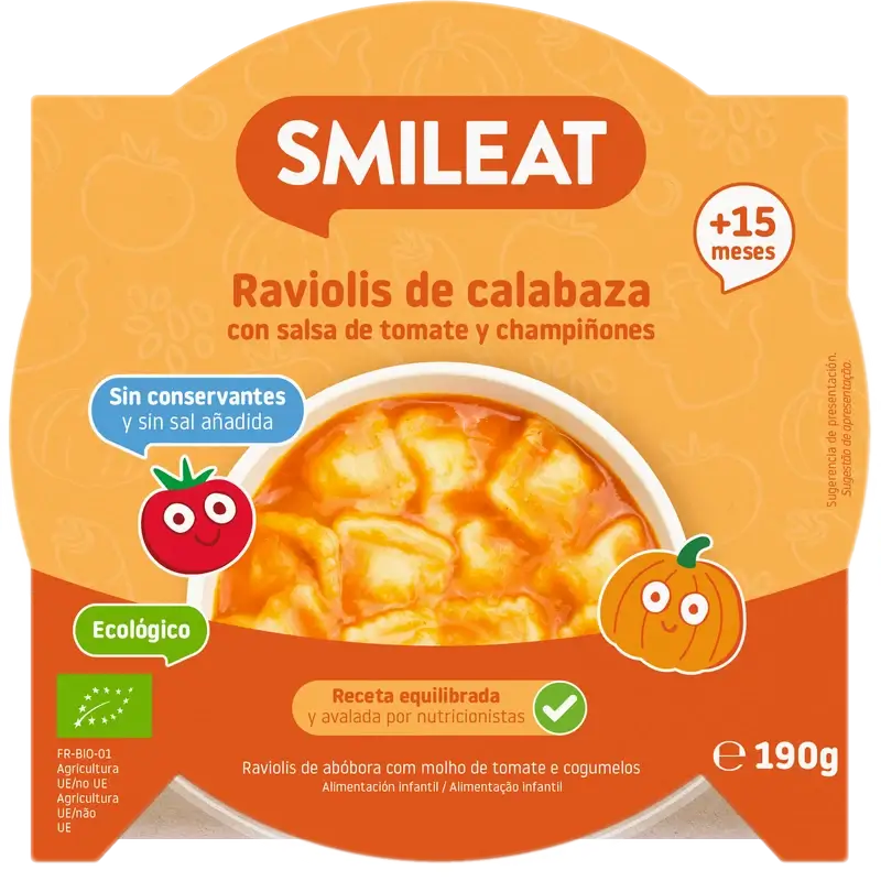 Smileat Kleiner Teller Kürbisravioli mit Tomatensoße Eco, 190 g